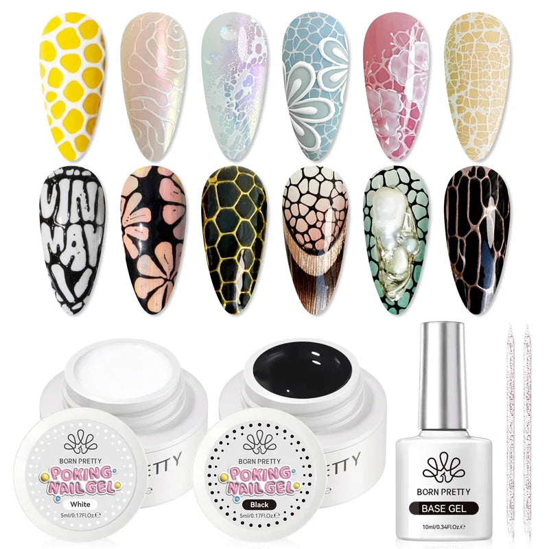 5ml Poke Nail Art Gel Glue for Textured UV LED Nail Design - Black & White