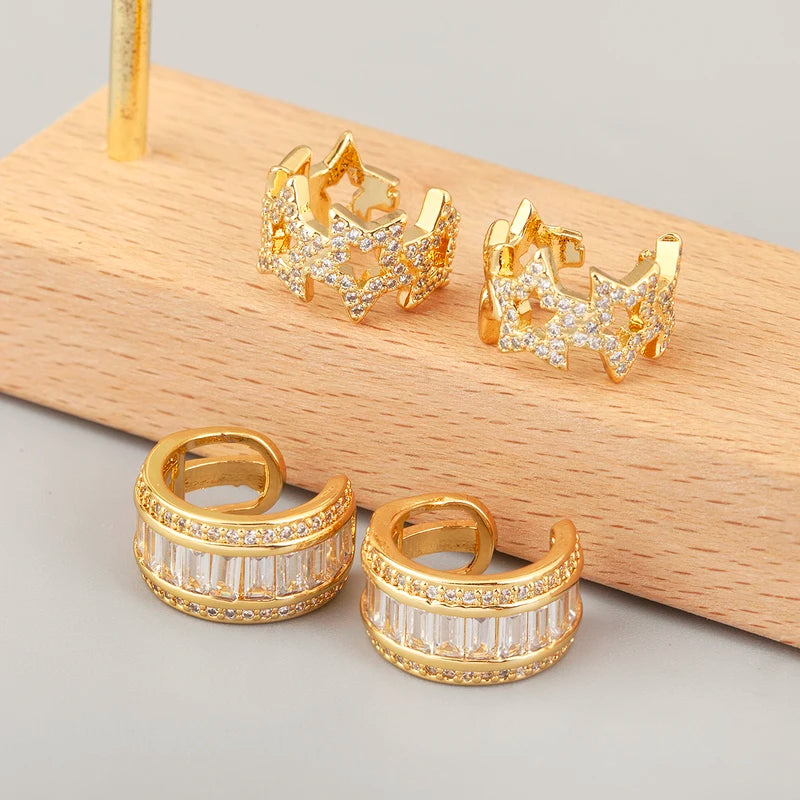 Multilayer Butterfly & Star Clip Earrings for Women - No Piercing Jewelry, Zircon Sparkle