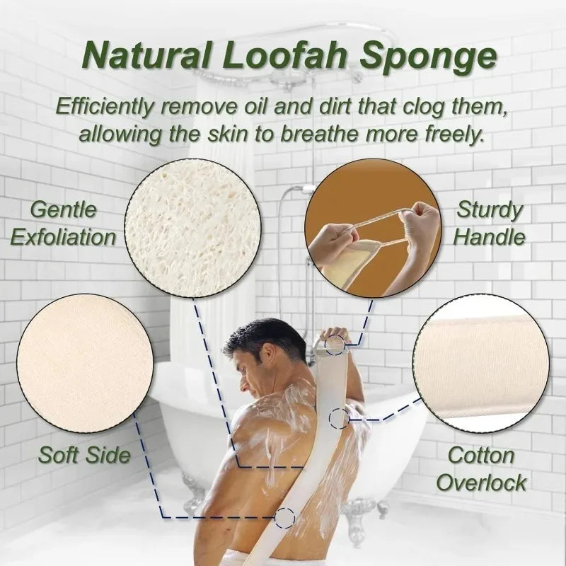 Natural Loofah Bath Sponge with Long Handle for Back Scrubbing