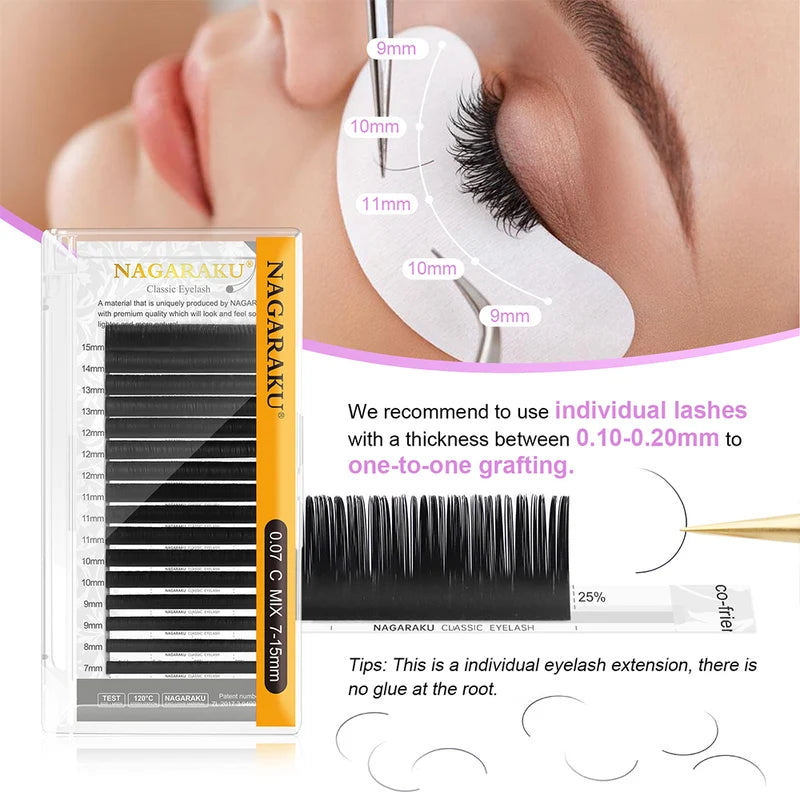 False Eyelash Extension Kit 6 Cases Synthetic Mink Natural Lengths Mix