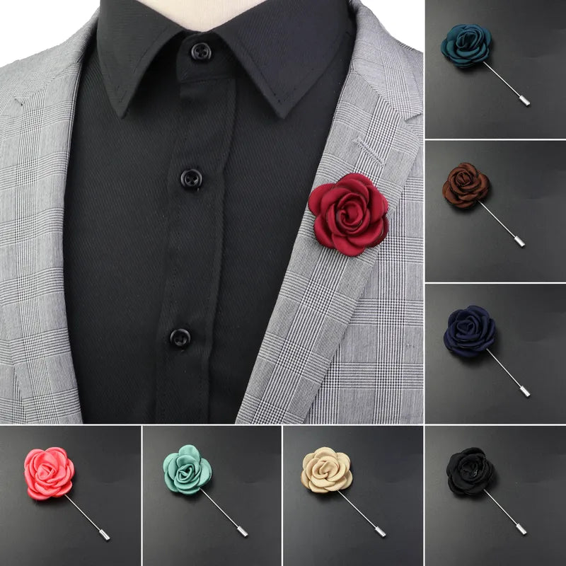 Men's Handmade Fabric Flower Brooch Floral Pin Corsage Lapel Wedding Accessory