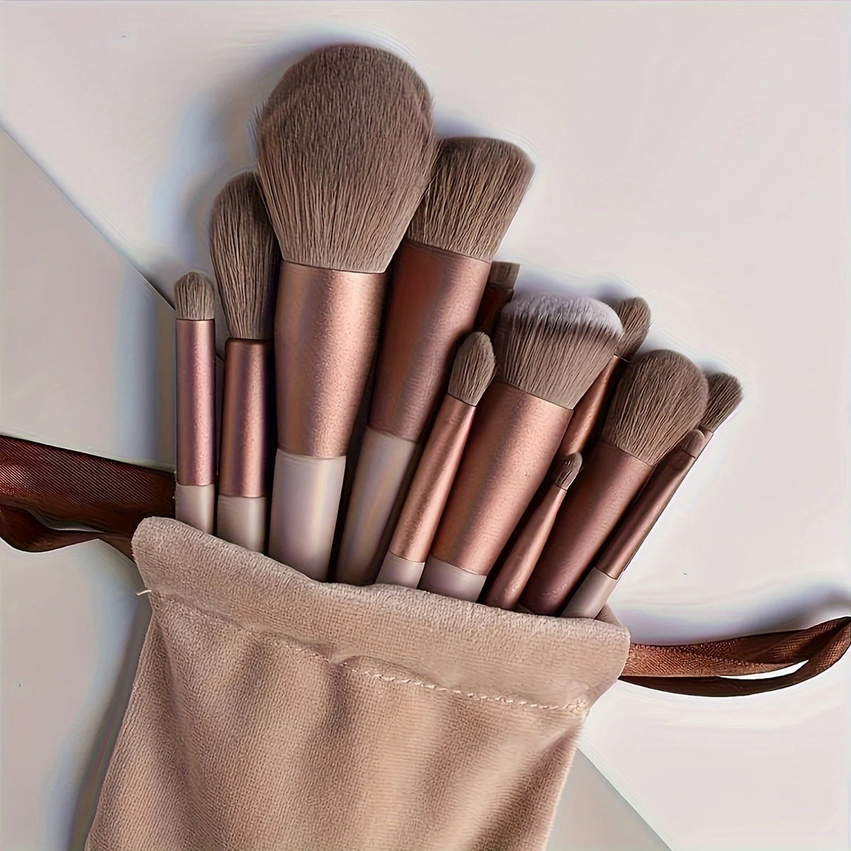 13-Piece Vegan Makeup Brush Set with Hybrid Fiber Bristles and Gift Pouch - Luxury Cosmetic Tools for Beginners and Pros