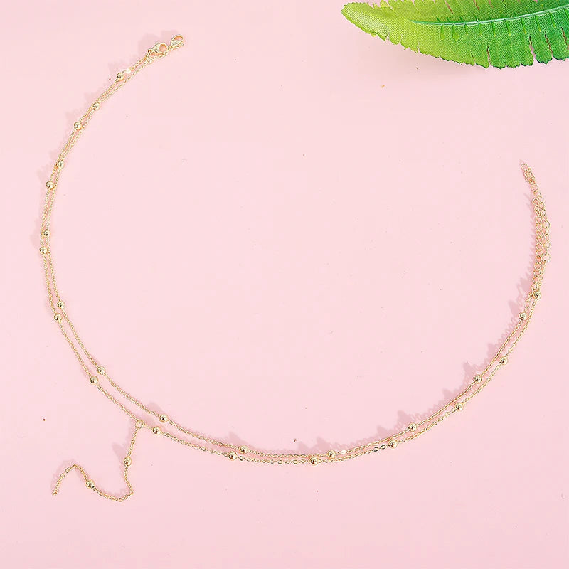 Trendy Double Layer Bead Necklace for Women Long Pendant Tassel Jewelry