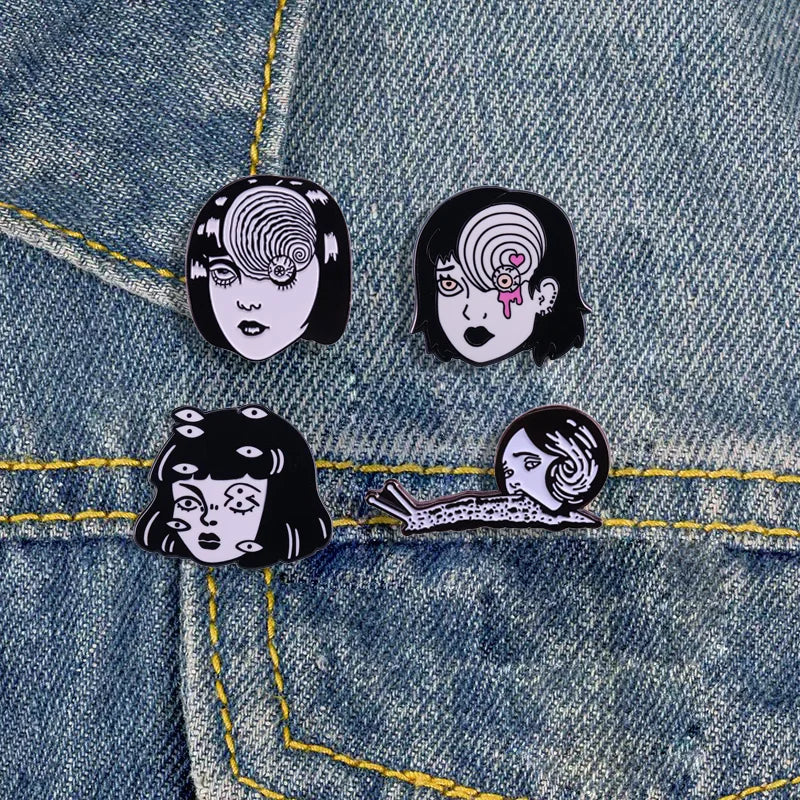 Junji Ito Enamel Pin Horror Movie Girl Metal Badge Comic Series Brooch - Halloween Accessories