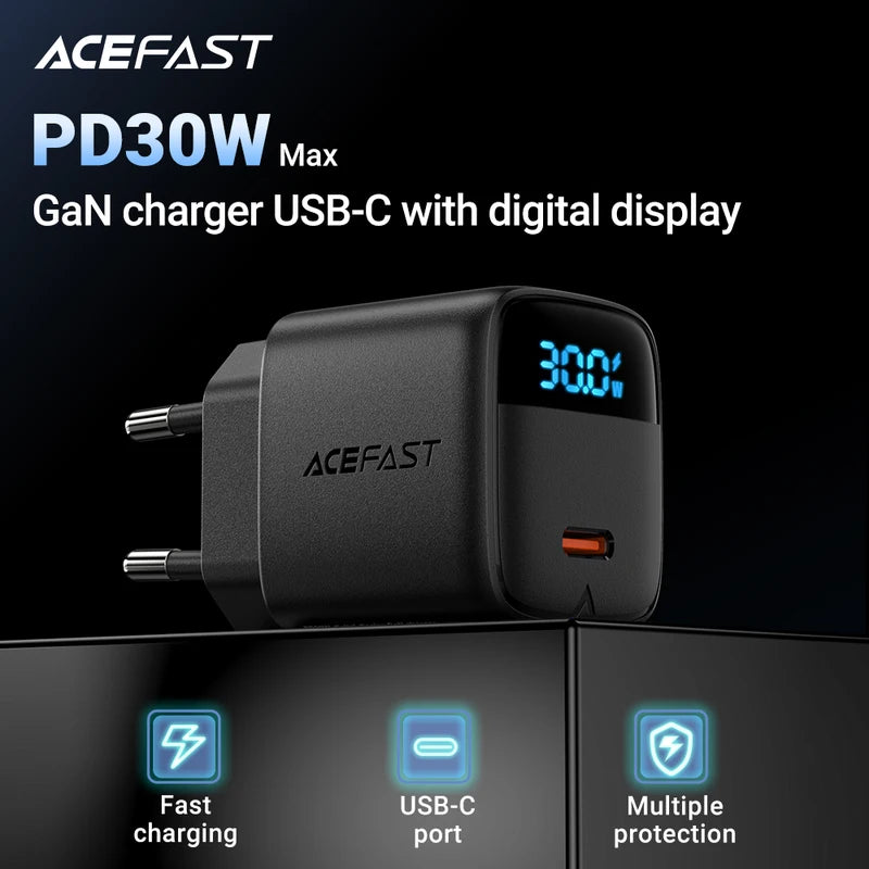 USB C GaN Fast Charger 30W with Digital Display for iPhone & Samsung
