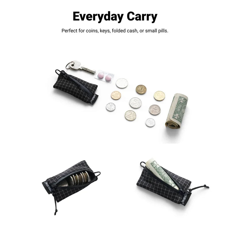 Ultralight Travel Coin & Key Pouch - Upcycled UHMWPE Gridstop, D-Ring, Compact