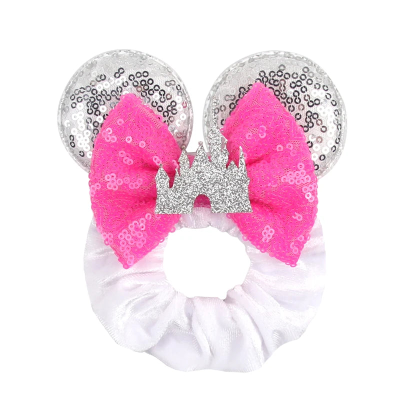 Velvet Hair Scrunchies with Mouse Ears for Girls & Women - Bow Headbands & Ponytail Accessories