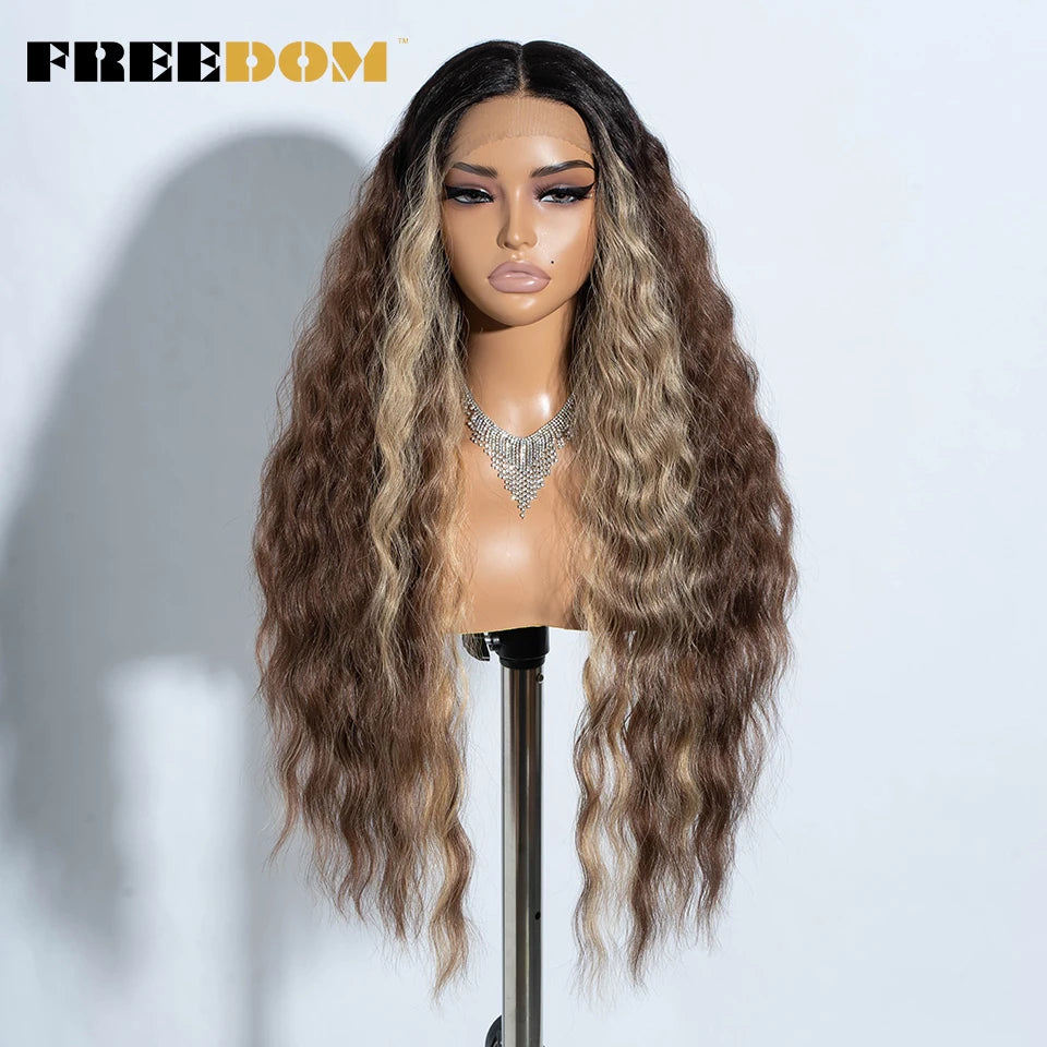 Heat Resistant Synthetic Lace Front Wigs for Women - 30 Inch Wavy Ombre Blonde & Ginger Highlights