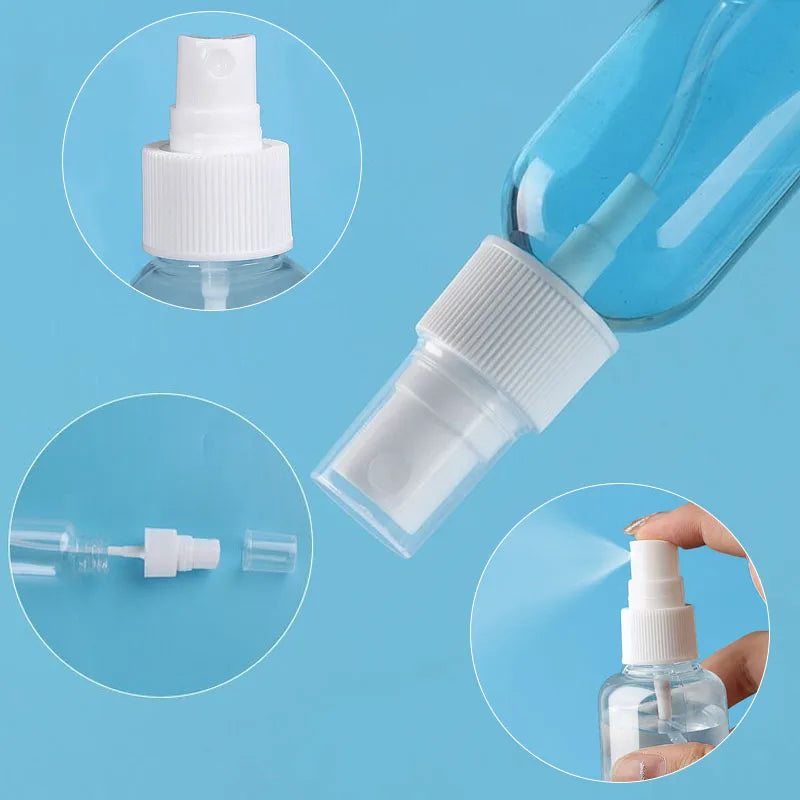 Refillable Travel Spray Bottles Set with Mist Pump - Portable Transparent Vials