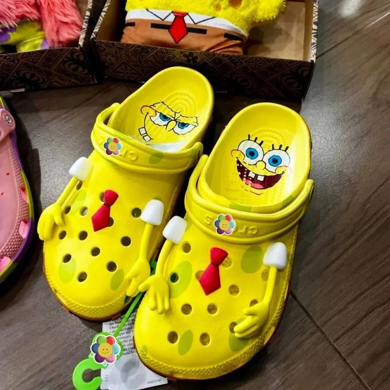 Cartoon Couple Beach Sandals for Summer Non-Slip Anime SpongeBob Patrick Shoes EVA Closed Toe Comfortable Summer Sandals