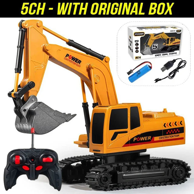 Remote Control Excavator Toy 2.4GHz 6 Channel Construction Vehicle for Kids