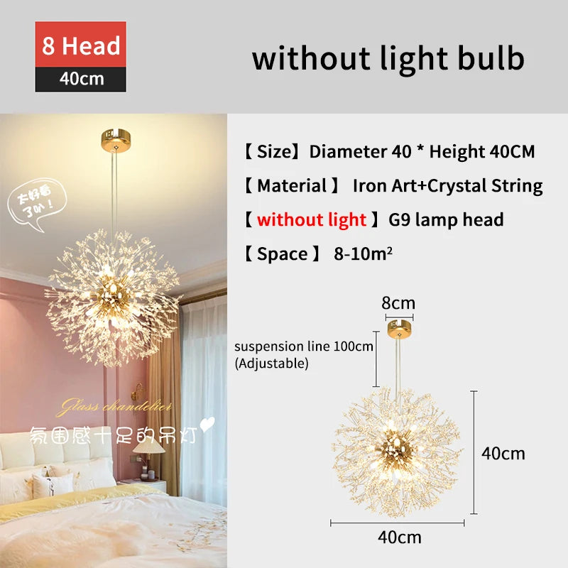 Nordic Modern Crystal Chandelier for Living Room & Bedroom - Energy-Efficient LED Lighting