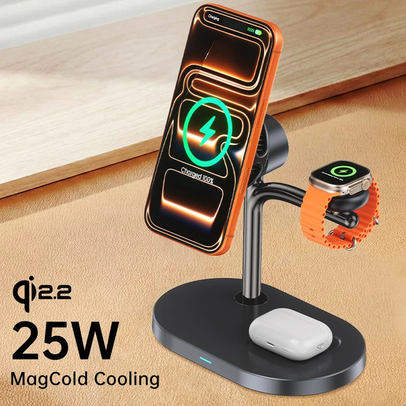 25W Wireless Charging Stand for iPhone, Samsung Galaxy, Apple Watch & Earbuds