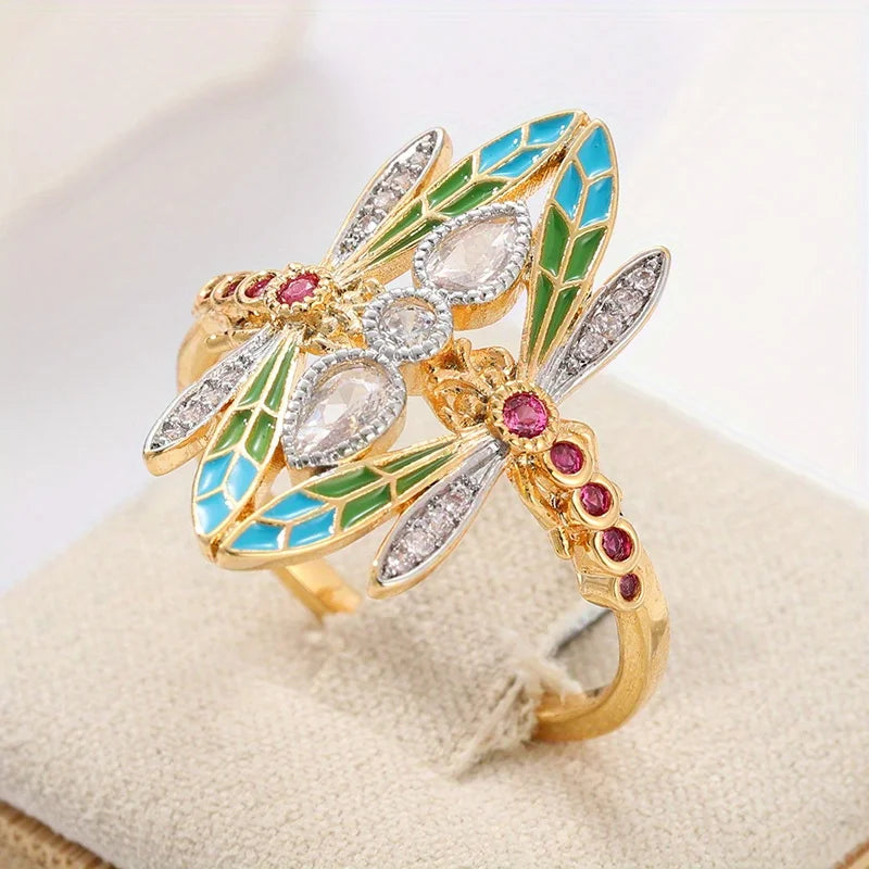 Vintage Insect Dragonfly Ring for Men & Women with Cubic Zirconia – Party & Gift Jewelry