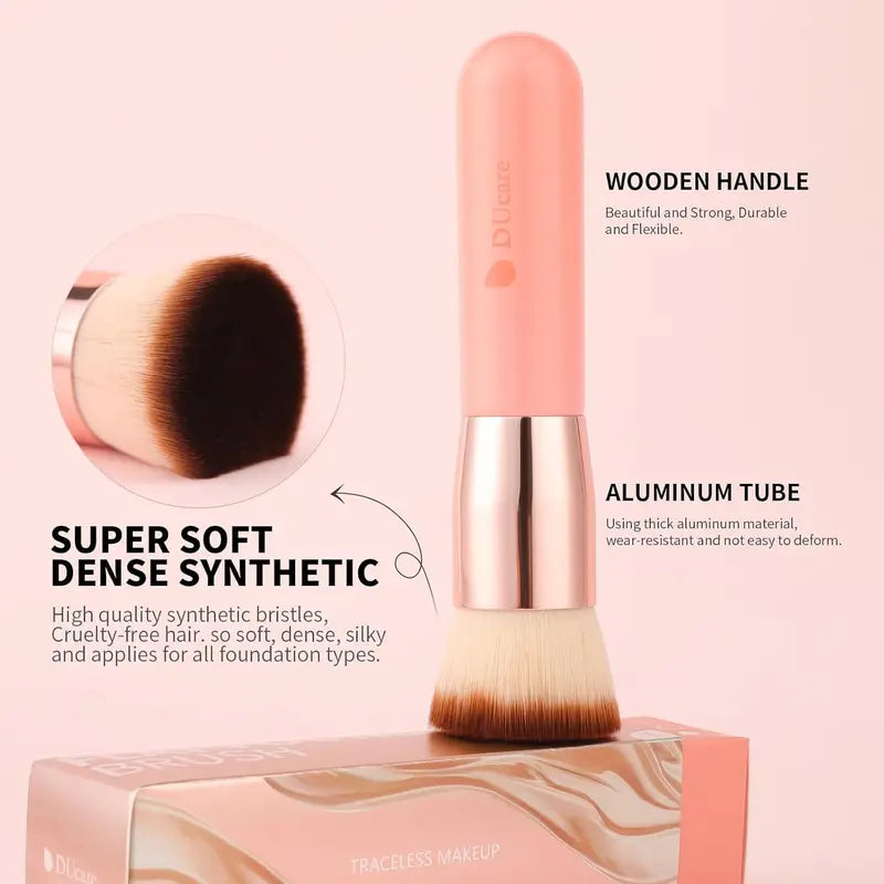Flat Top Kabuki Foundation Brush - Synthetic Makeup Blending & Buffing Tool
