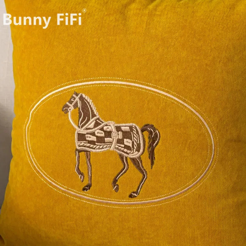 Elegant Hand-Embroidered Cushion Cover with Horse Design 45x45cm - Multiple Colors