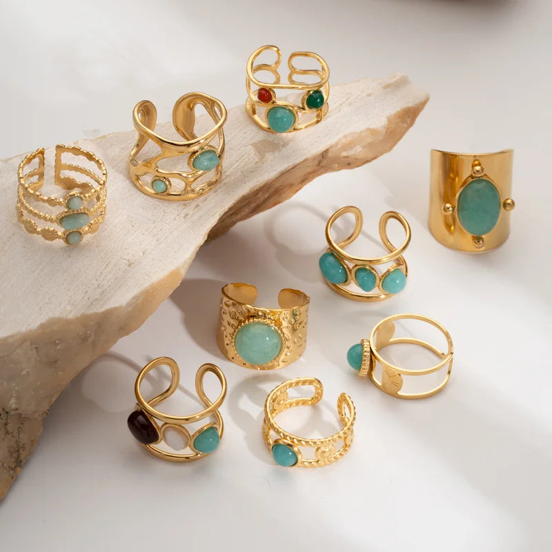Bohemian Green Turquoise Malachite Ring for Women - Summer Jewelry Gift