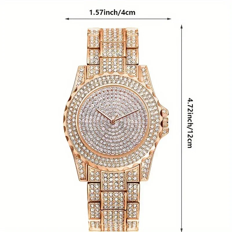 Full Steel Women’s Quartz Wristwatch with Crystal Dial - Multiple Colors