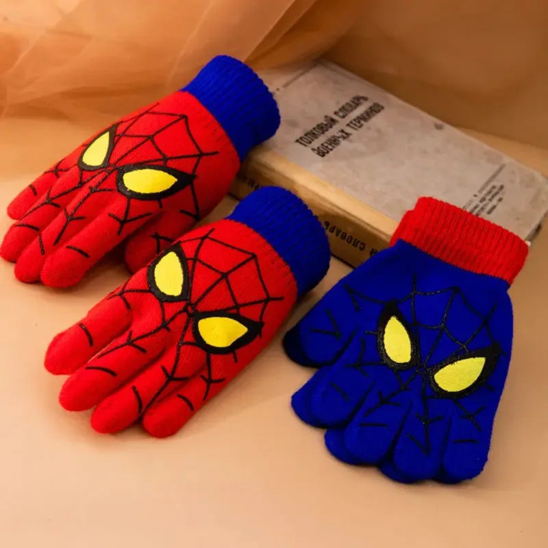 Kids Winter Knitted Gloves with Spider Pattern - Soft & Warm for Daily Wear & Christmas Gift