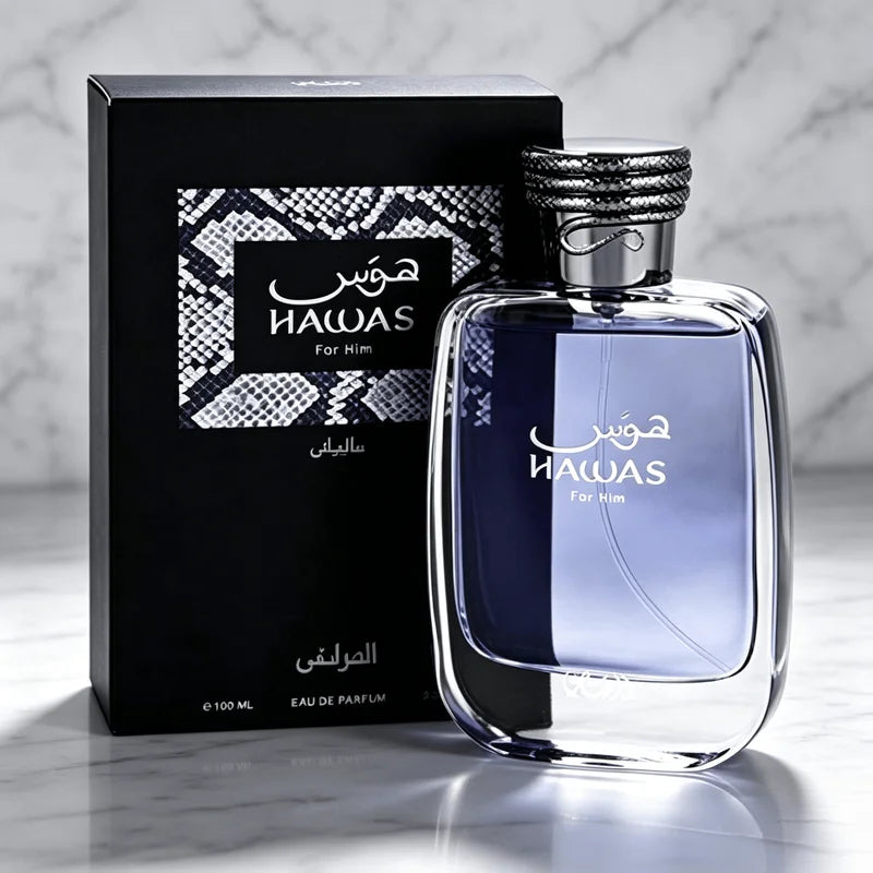 Rasasi Hawas for Him Eau De Parfum Spray 100ml - Long-Lasting Fresh Aquatic Woody Fragrance - Luxury Men's Perfume Gift