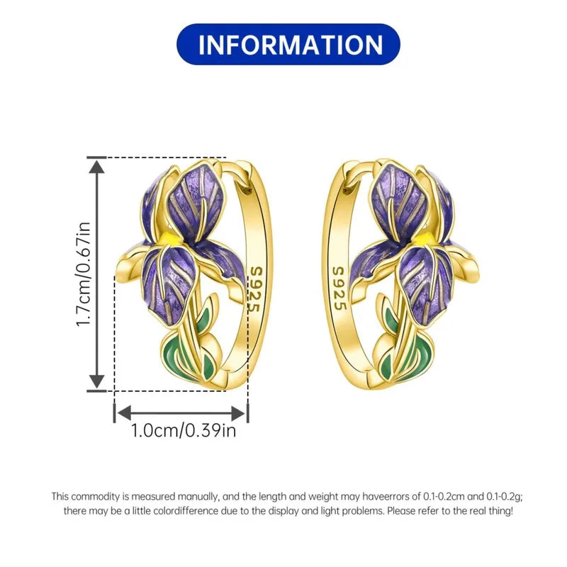 Sterling Silver Iris Flower Earrings for Women – Versatile Hoop Jewelry Gift