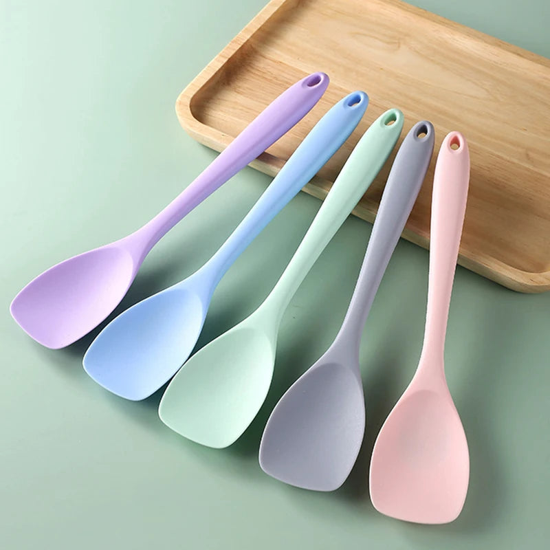Silicone Flat Head Salad Spoon & Spatula Kitchen Utensil - All Colors
