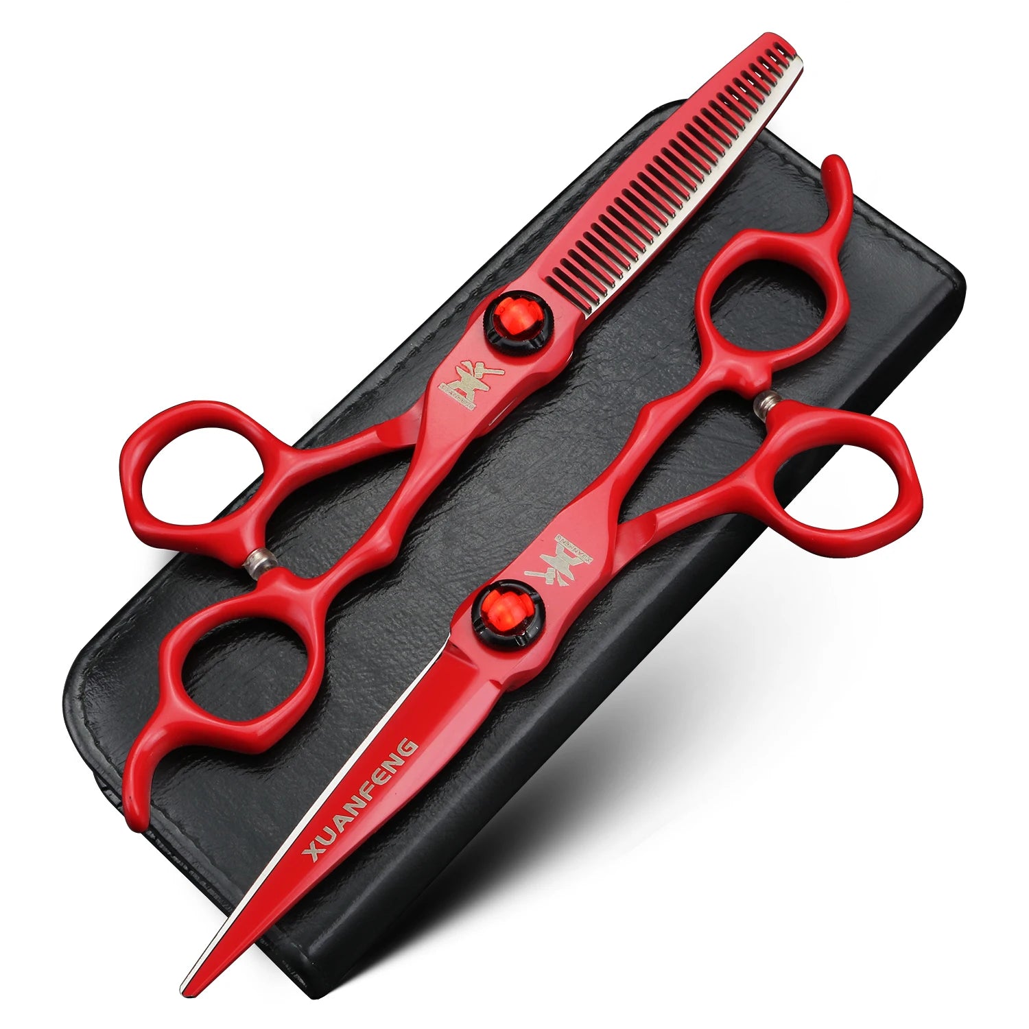 6 Inch Hair Cutting & Thinning Scissors - Red, Green, Black - Professional Salon Style