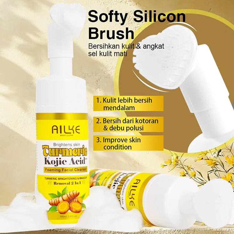 Brightening Foaming Facial Cleanser with Turmeric & Kojic Acid - 160ml, Removes Makeup & Acne