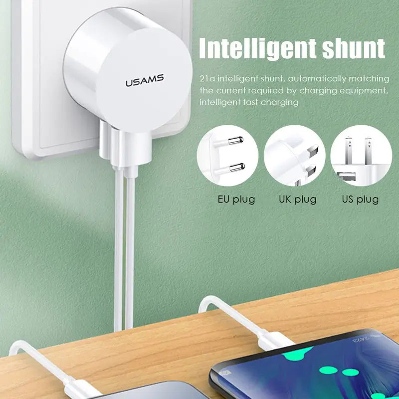 Dual USB Wall Charger 5V 2.1A Fast Charging Adapter for Mobile Phones