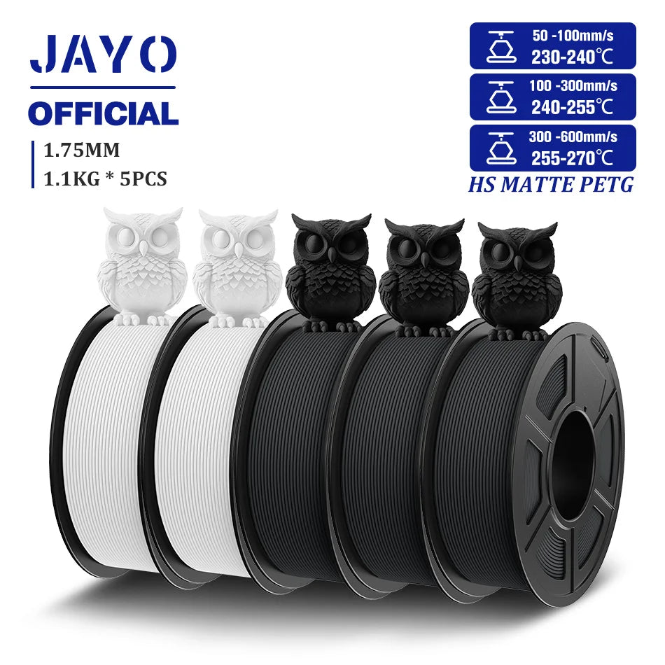3D Printer Filament Set PLA PETG Silk Wood Marble 1.75mm 5 Rolls 1.1KG