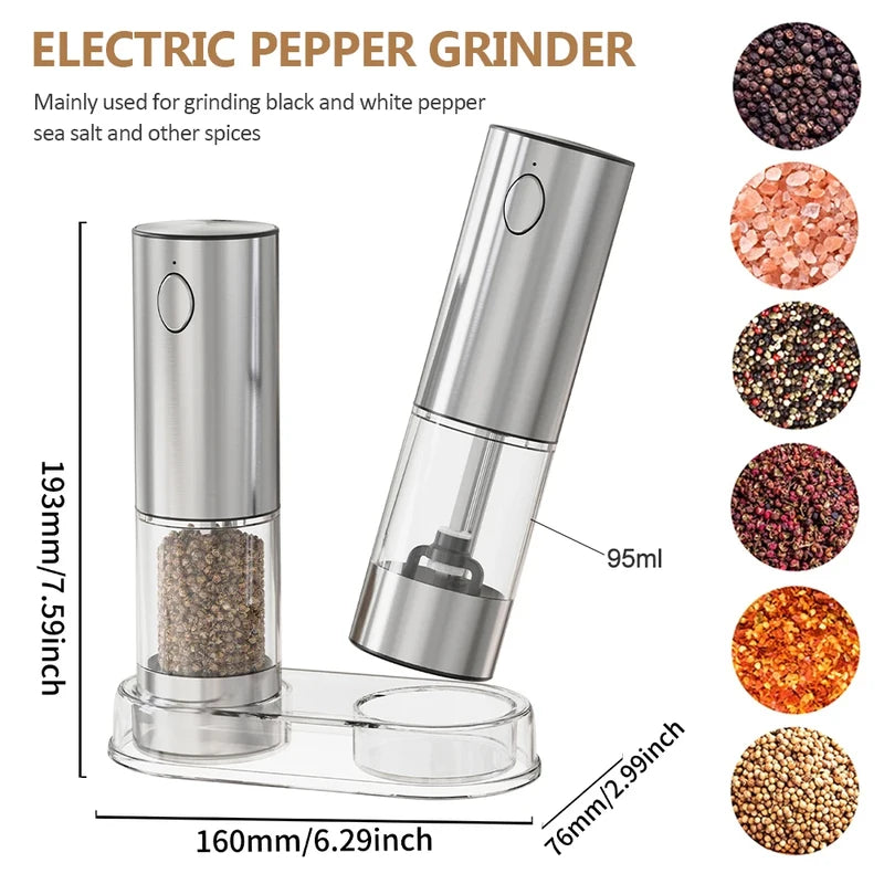 Electric Salt and Pepper Grinder Set USB Rechargeable Adjustable Coarseness Kitchen Tool