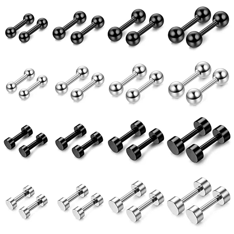 Stainless Steel Ear Piercing Stud Set - 4-16 Pairs 3-6mm Men Women Jewelry