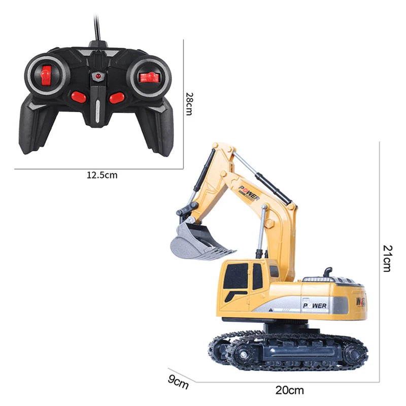 Remote Control Excavator Toy 2.4GHz 6 Channel Construction Vehicle for Kids