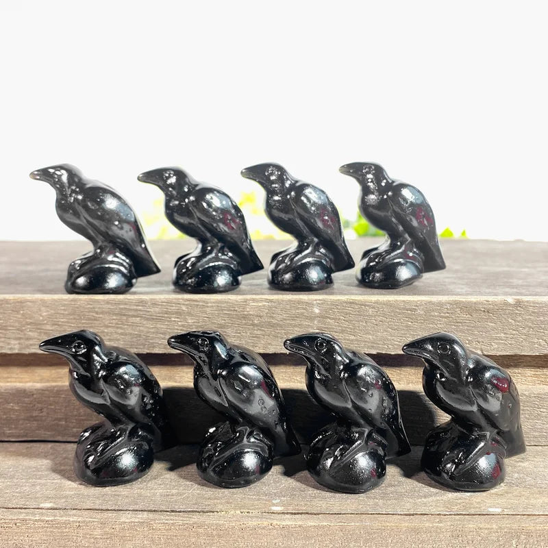 Natural Obsidian Bird Carving Ornament - Holiday Crystal Decor Gift