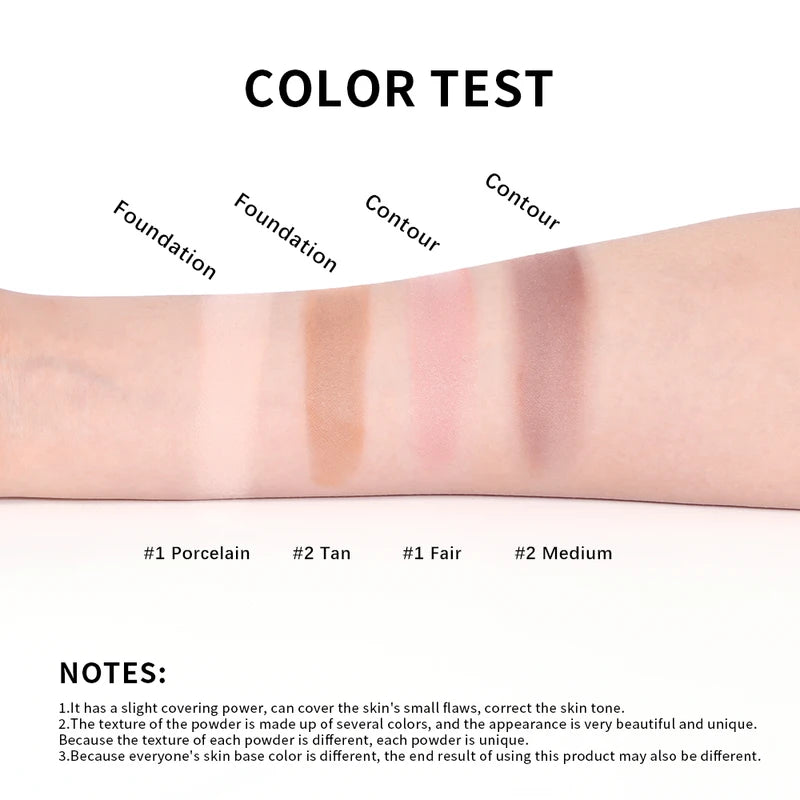 Oil Control Baked Powder Foundation with Contour and Shimmer for Flawless Face Makeup