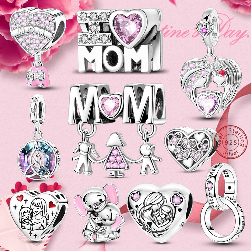 Sterling Silver Charm Bead for Bracelets - Mother's Day Love Heart Jewelry