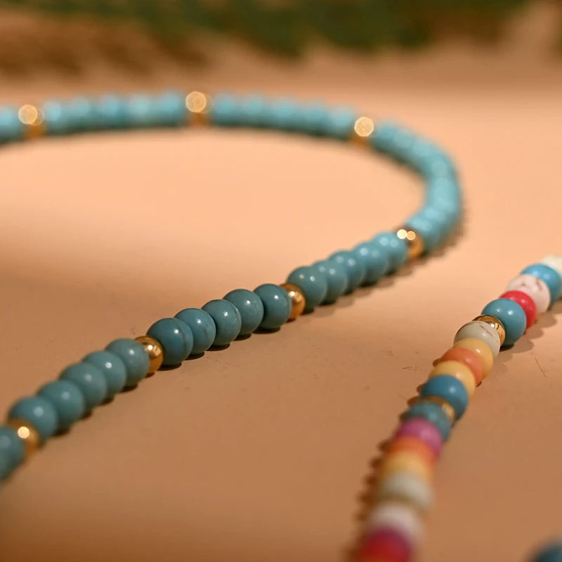 Colorful Stone Choker Necklace for Women Evil Charm Pendant Fashion Jewelry