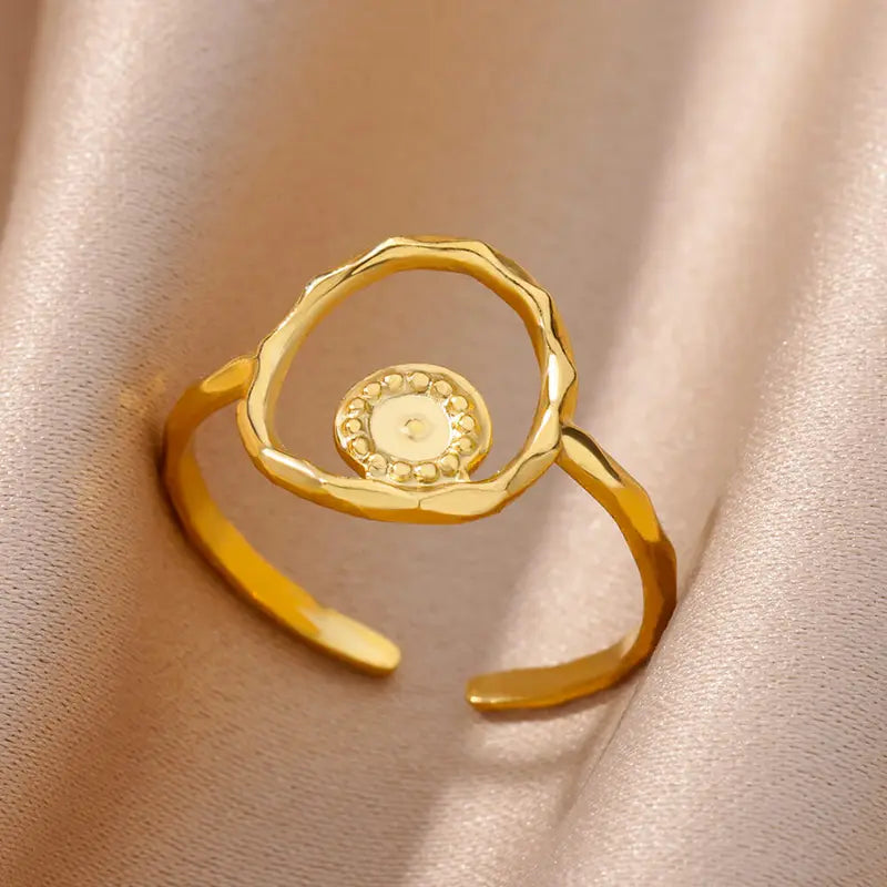 Stainless Steel Geometric Open Ring for Women - Waterproof Vintage Jewelry