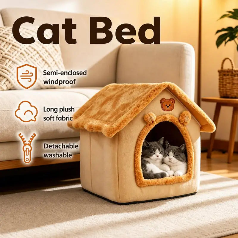 Warm Winter Pet House for Small Dogs and Cats - Washable & Detachable