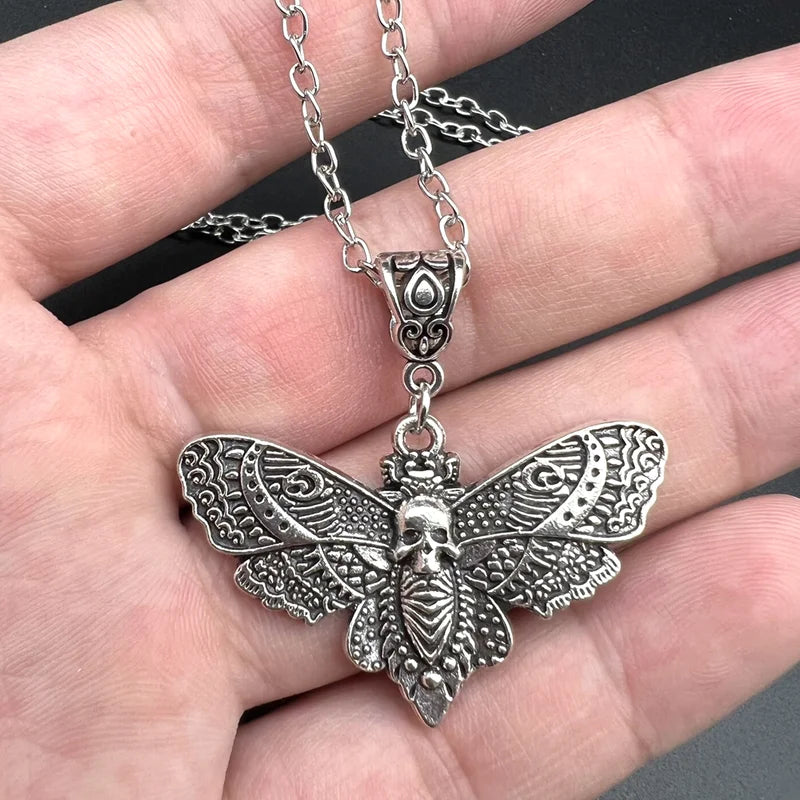 Gothic Deaths Head Skull Moth Pendant Necklace Jewelry Insect Birthday Gift