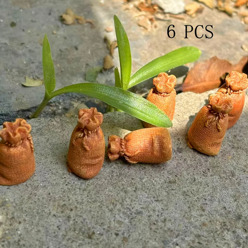 6pcs Realistic Burlap Sack Statues Resin Craft Decor for DIY & Holiday Scenes