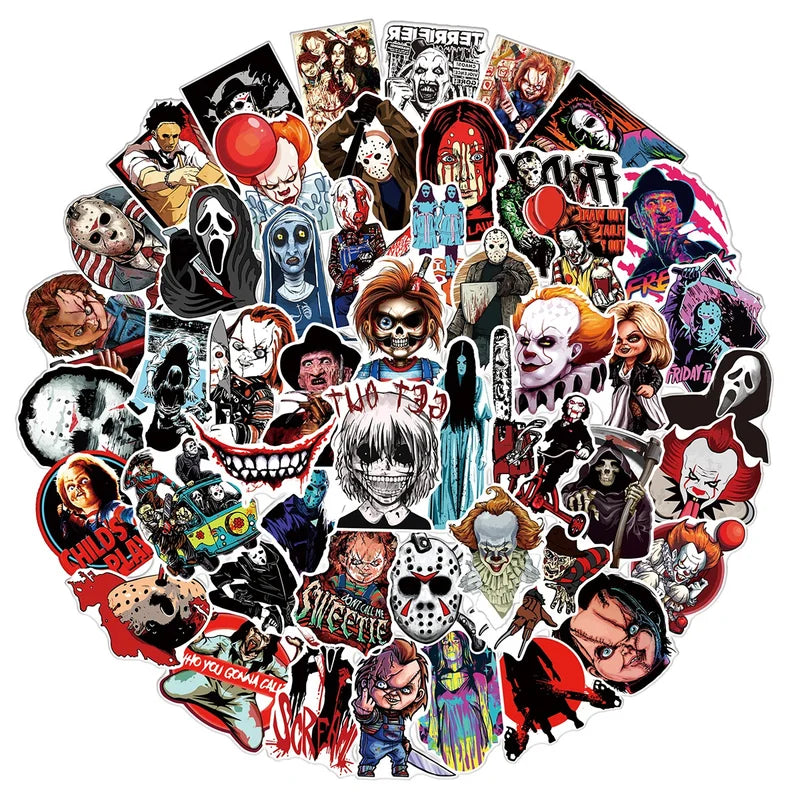 50Pcs Waterproof Horror Movie Stickers for Halloween DIY Scrapbooking Phone & Luggage Decor