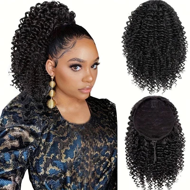 Synthetic Ponytail Hair Extension 14 Inch Afro Puff Curly Drawstring Hairpiece for Women