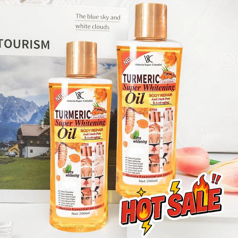 Turmeric Body Oil 200ml - Anti-Aging & Brightening Skin Repair with Wheat Germ & Almond Oil