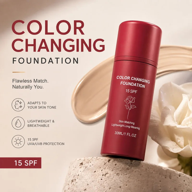 Self-Adjusting Color Changing Liquid Foundation with SPF for Mature Skin — Full Coverage Moisturizer