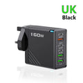 160W Multi-Port USB Type C Phone Charger Adapter with EU/US/UK Plugs