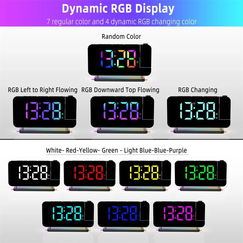 Digital Projection Alarm Clock with RGB Night Light & FM Radio