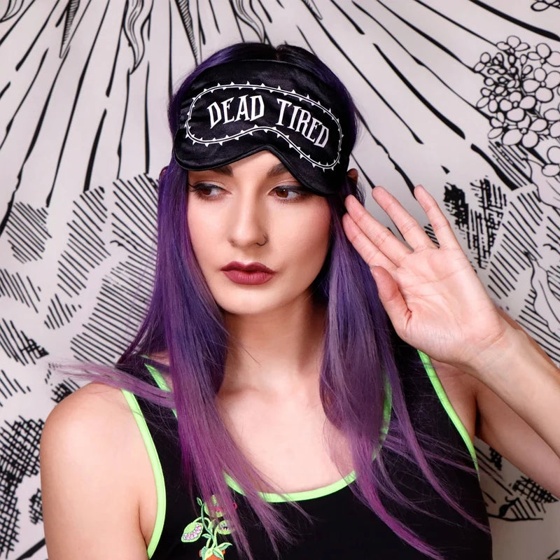 Halloween Gothic Black Satin Eye Mask with Adjustable Strap Spooky Party Accessory