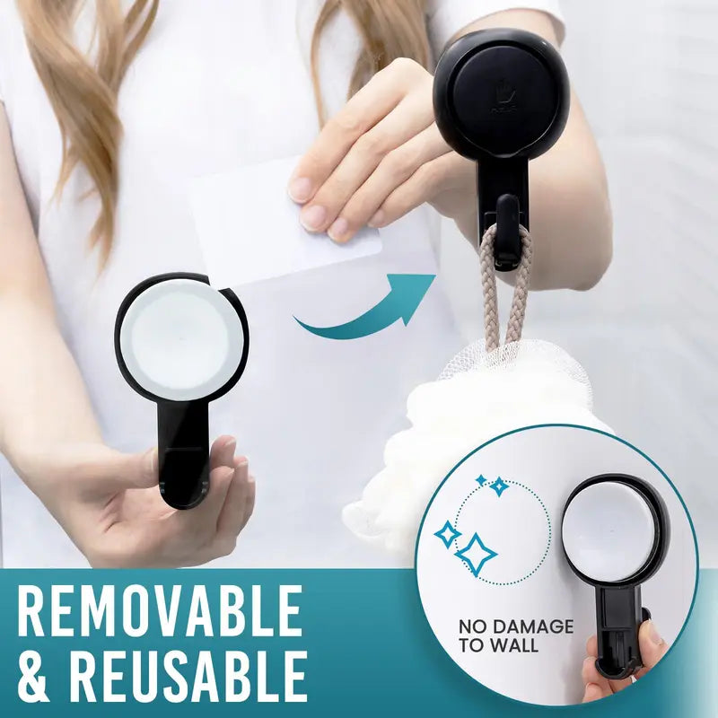 No Drilling Vacuum Suction Cup Towel Hooks Bathroom Kitchen Removable Wall Mount