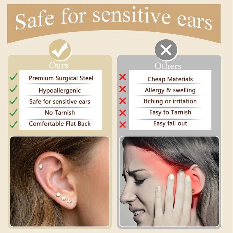 Hypoallergenic Flat Back Stud Earrings for Men Women Surgical Steel Jewelry